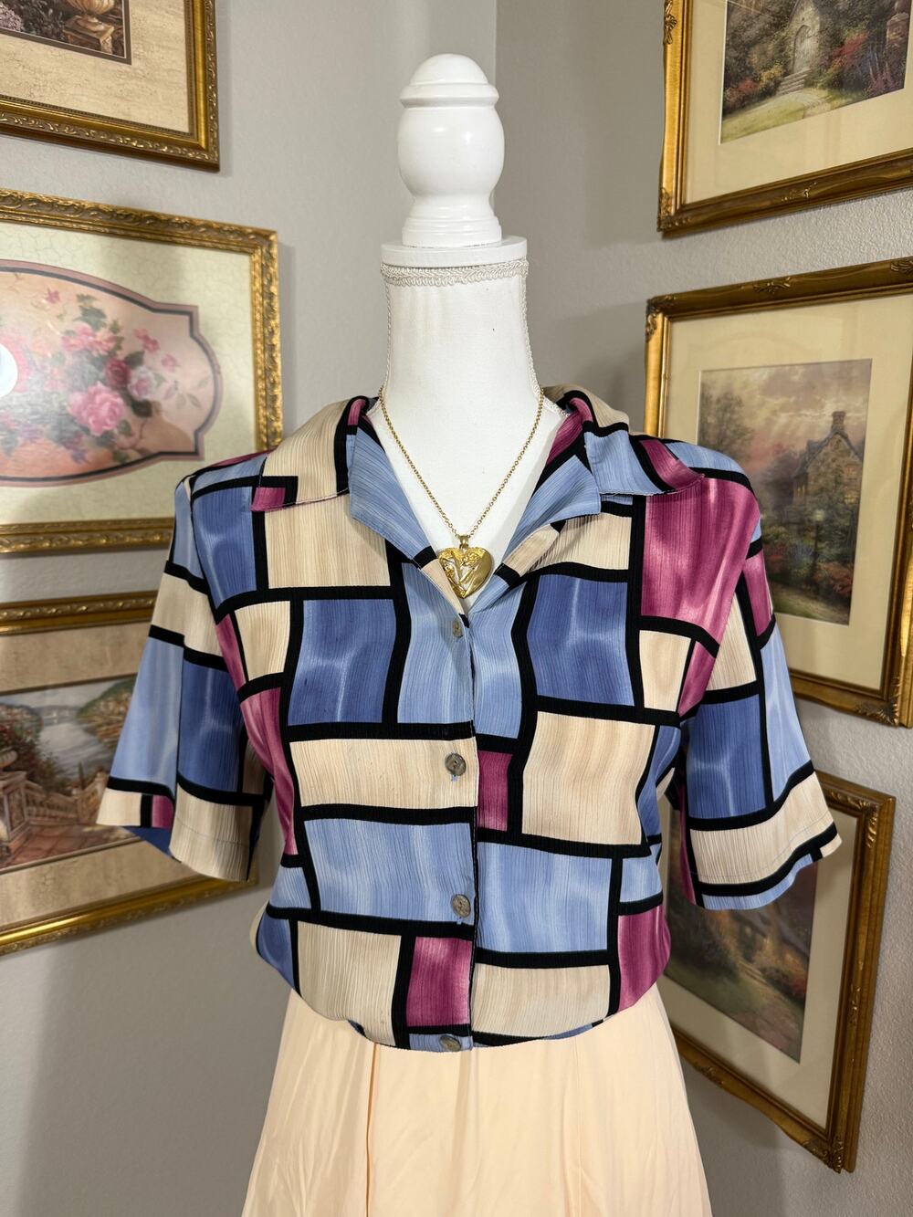 Multicolor Geometric Button Up